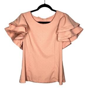 MILK & HONEY peach cap sleeve with ruffles blouse top SIZE LARGE